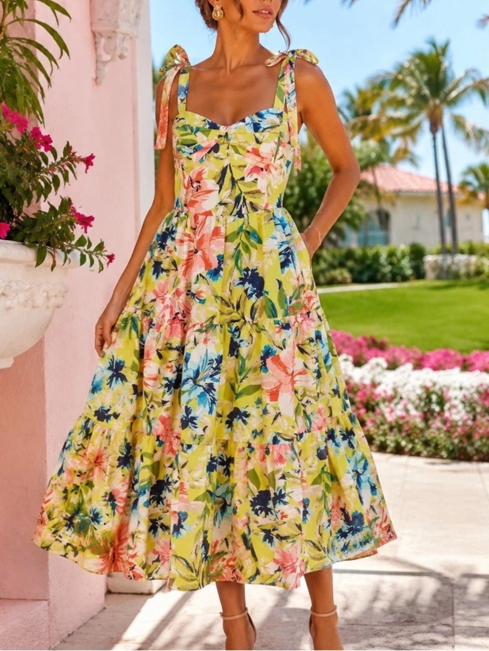 Floral Tie-Shoulder Sundress in Yellow 14